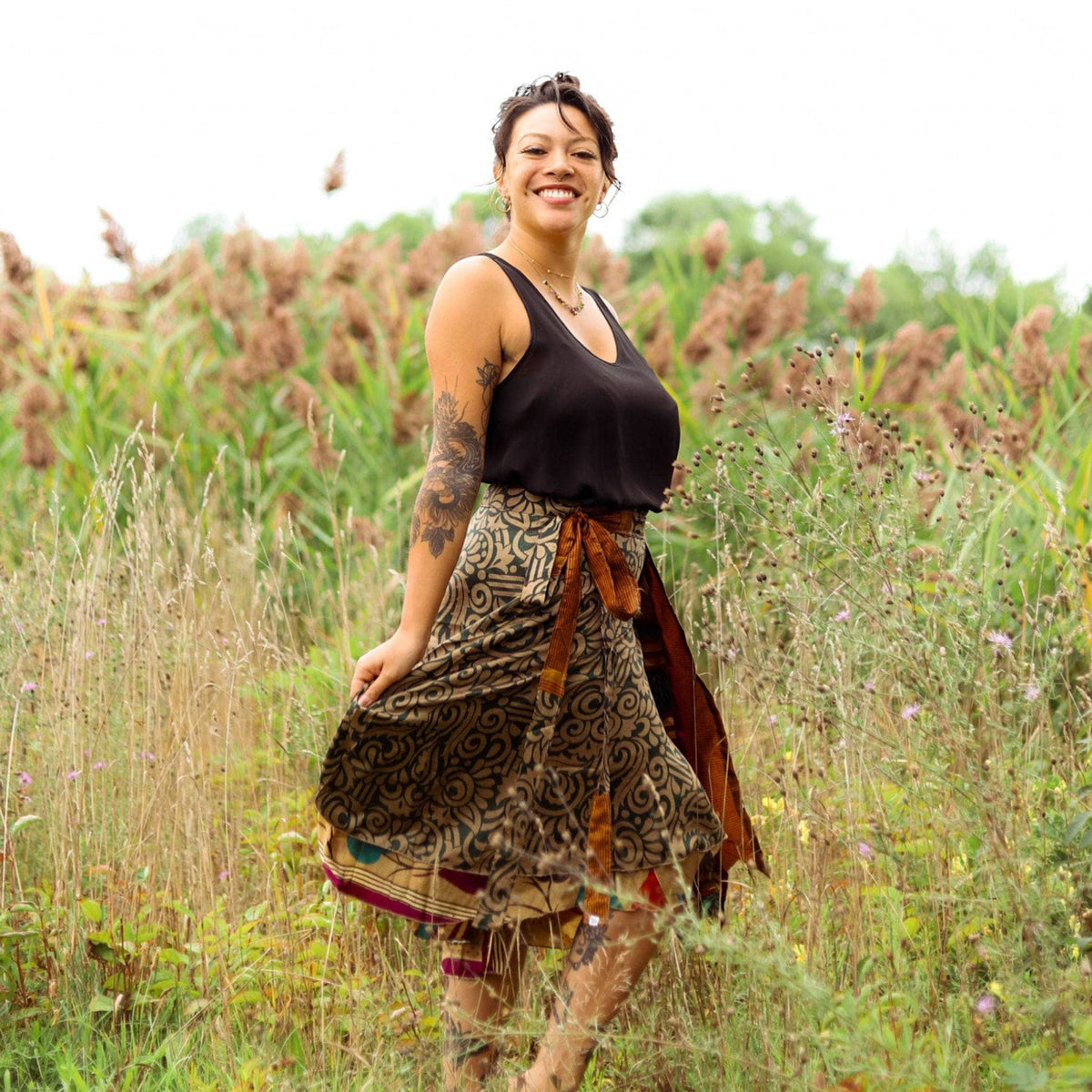 Darn Good Yarn Women's Recycled Sari Wrap Skirt Reversible Boho