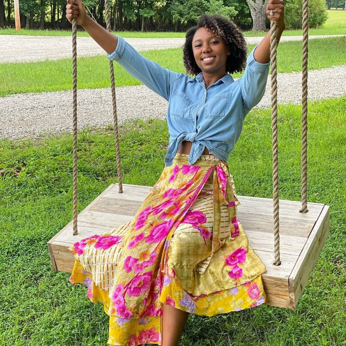 Darn Good Yarn Women's Recycled Sari Wrap Skirt Reversible Boho