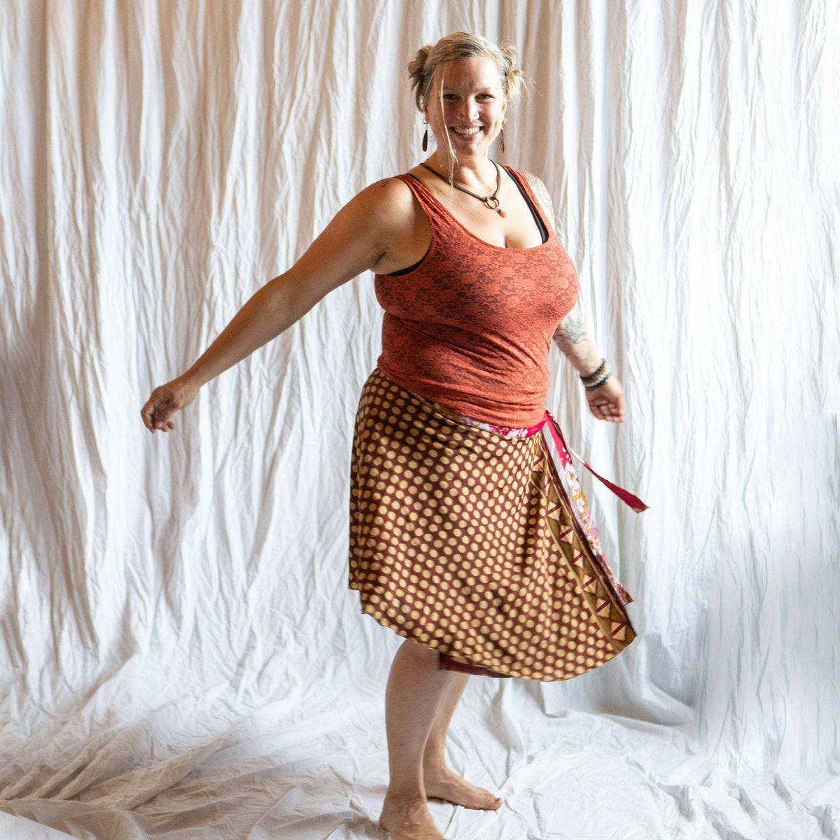 Darn Good Yarn Women's Recycled Sari Wrap Skirt Reversible Boho