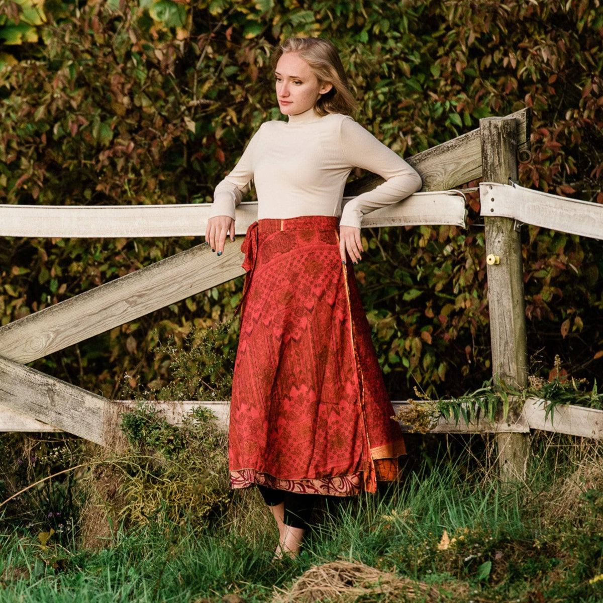 Darn Good Yarn Women's Recycled Sari Wrap Skirt Reversible Boho