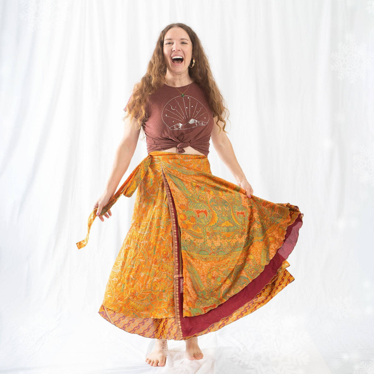 Darn Good Yarn Women's Recycled Sari Wrap Skirt Reversible Boho