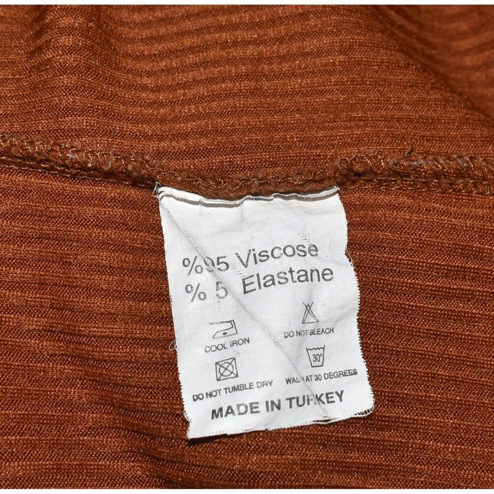 Milan Kiss Ruched Top Pullover Long Sleeves, Rust, Ribbed Stretch - Size M