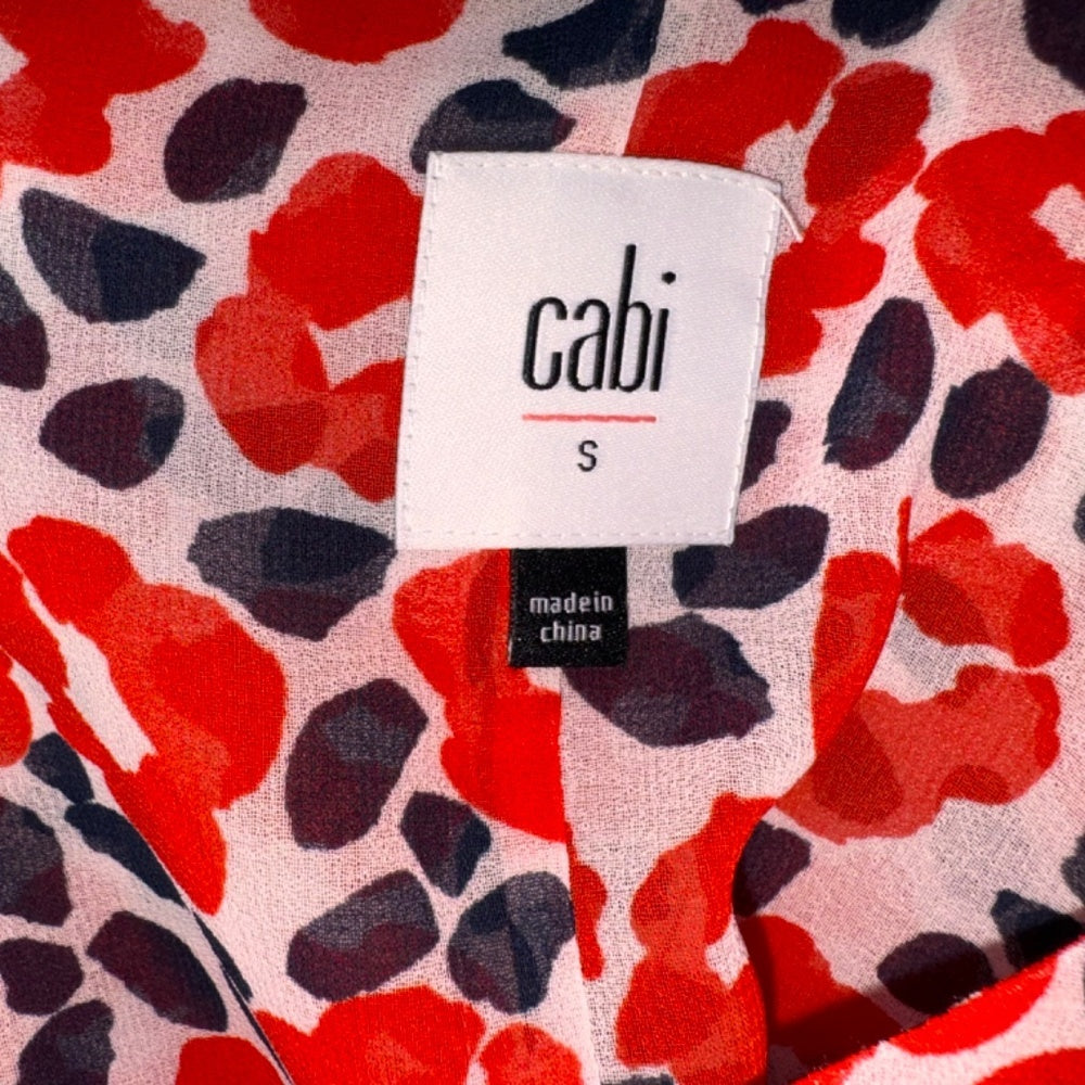 Cabi Ladies Tank Top Sz S Flipside Red Front Floral Ruffle V-Neck
