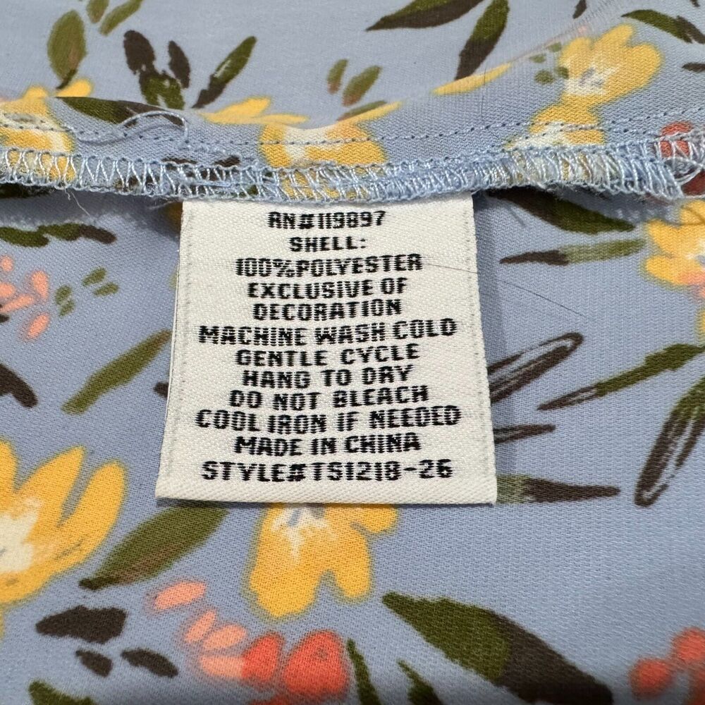Collective Concepts Tank Top Sz L Blue Floral Split Tie Neck Ladder Stitch Trim