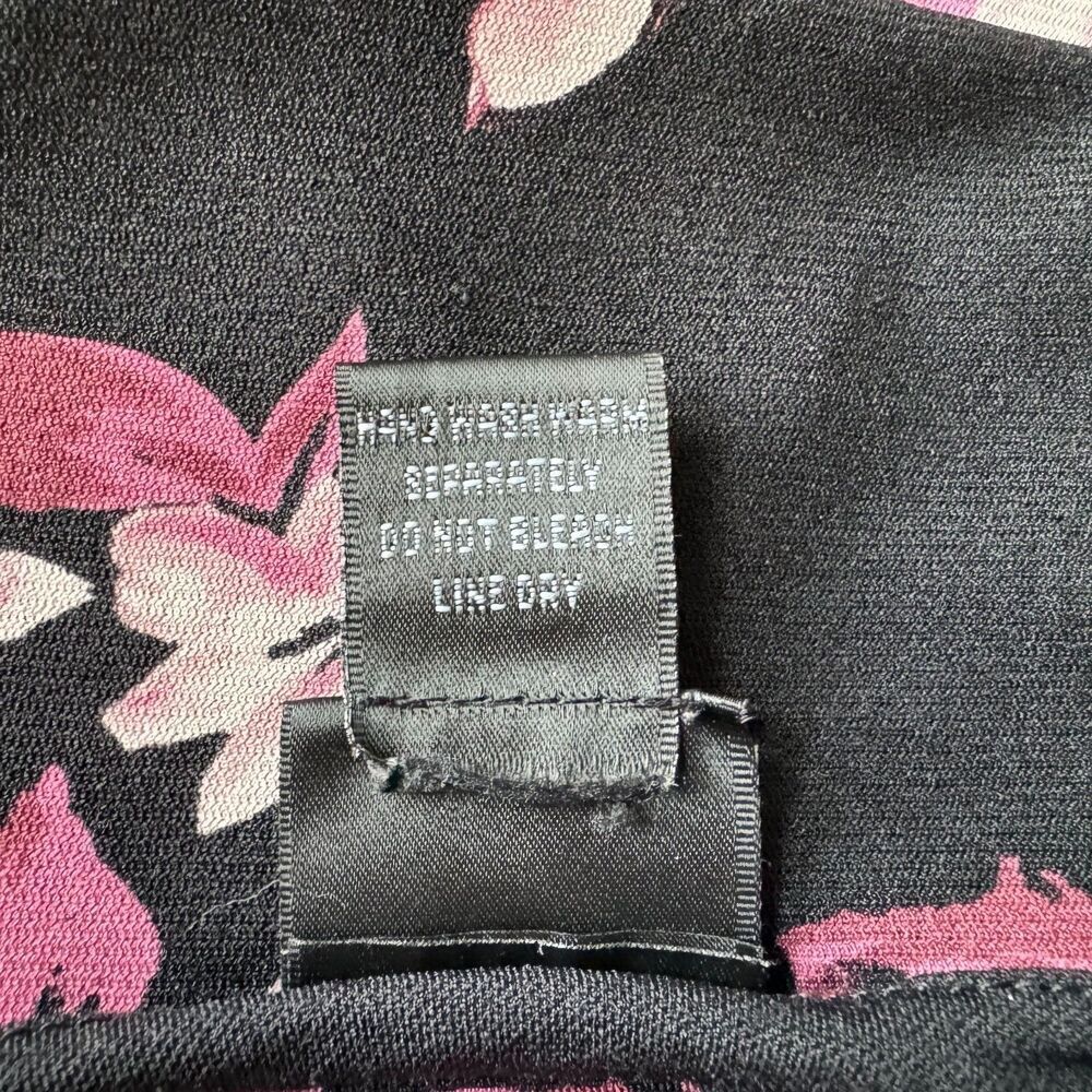 INC International Concepts Ladies Sz M Black Top Pink Floral Faux Wrap Peplum