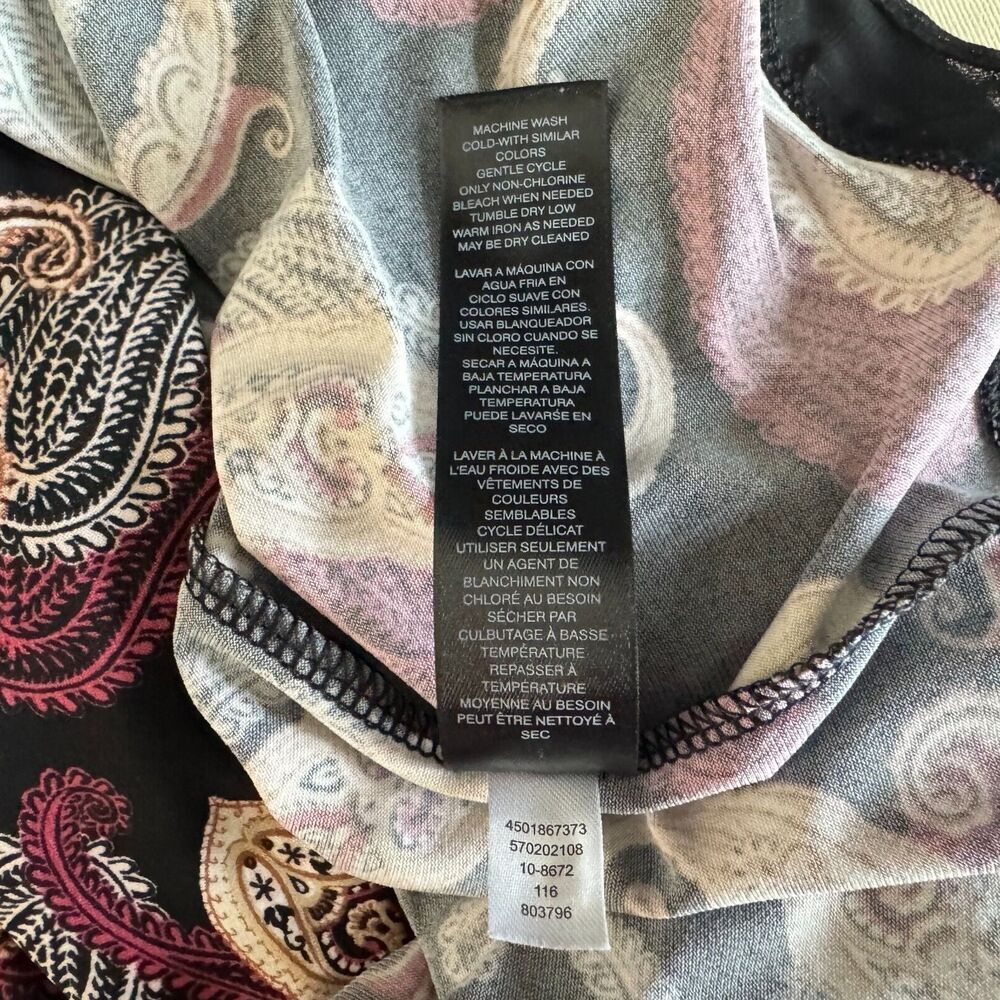 White House Black Market Sz XXS Paisley Print Peplum Criss Cross Tie Bell Sleeve