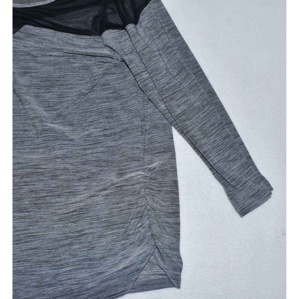 Adele & May Ladies Top Sz M Gray with Black Sheer Upper Front Ruched Sides