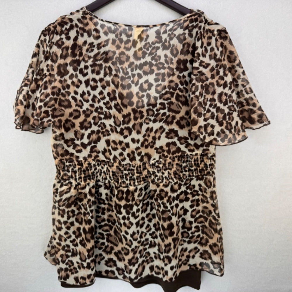 Chenault Ladies Silk Blouse Sz S 2-Piece Brown Beige Tan Solid brown Lining
