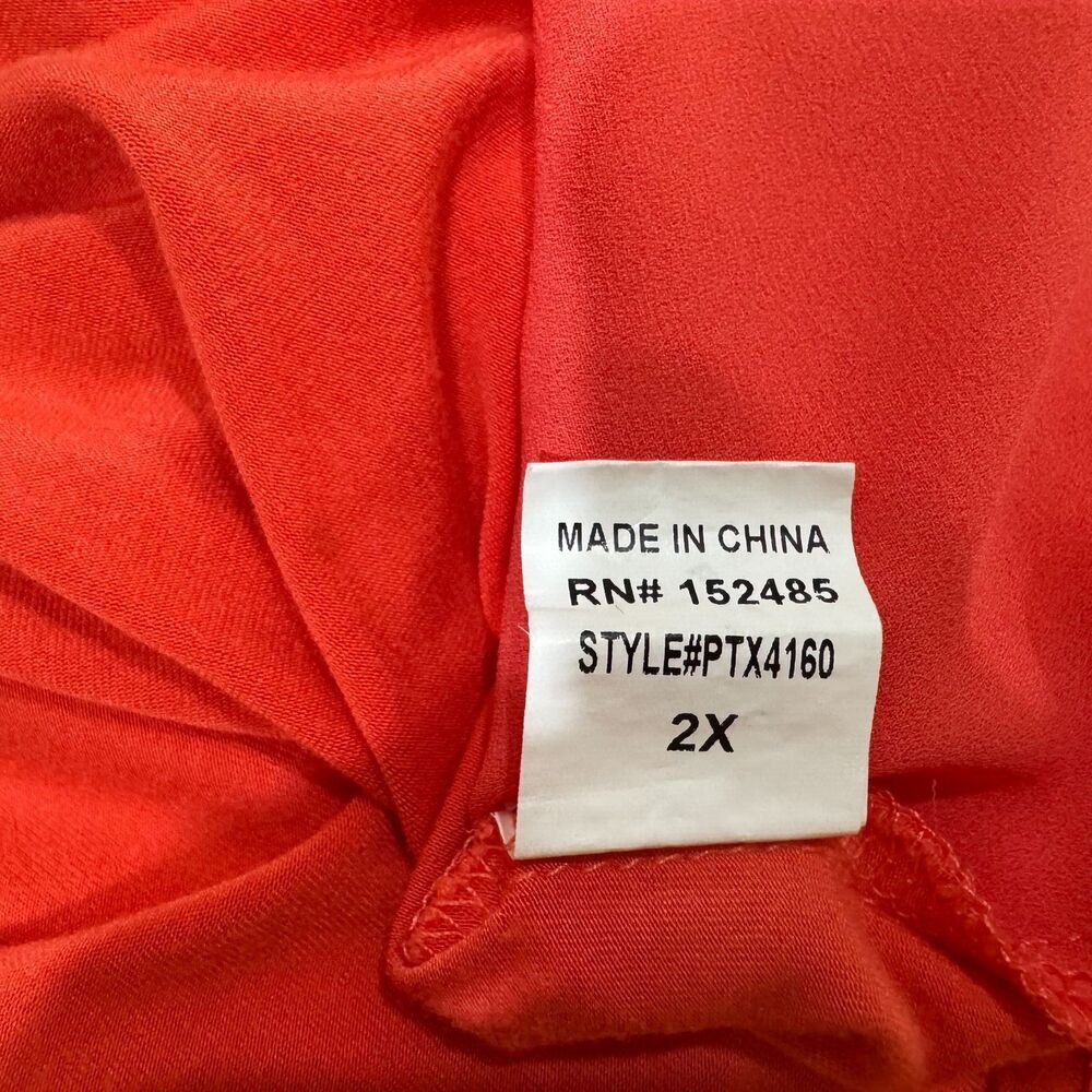 Papermoon Women Blouse Sz 2X Coral Split Neck Sheer Front Knit Back Sleeveless