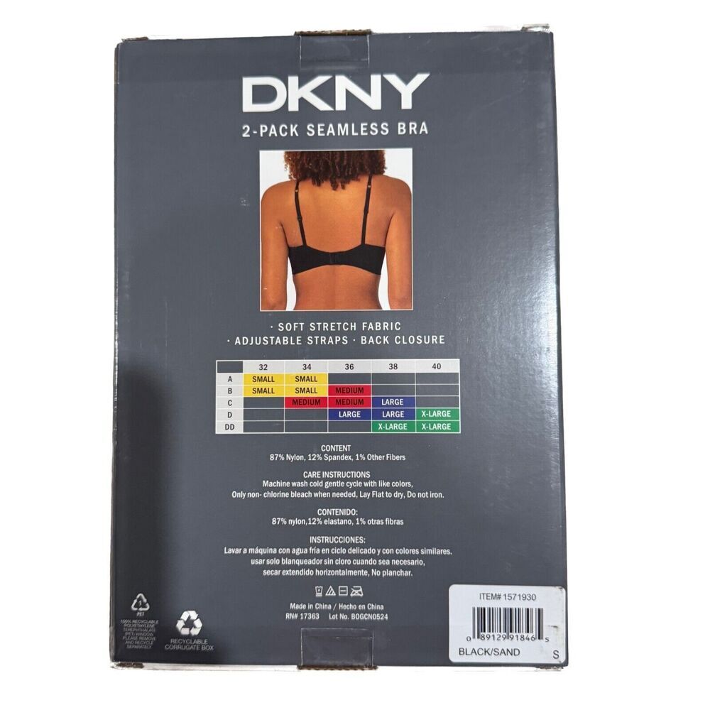 DKNY Women's 2-Pack Seamless Bra Black/Sand Size S NWT/Box B2016