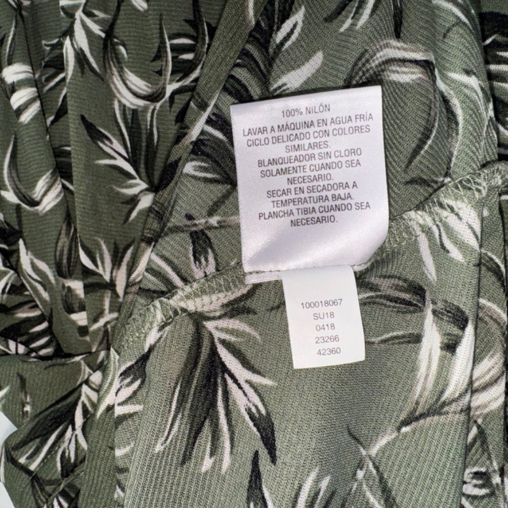 Style & Co Blouse Sz PS Green Tropical floral print Tie in front peplum