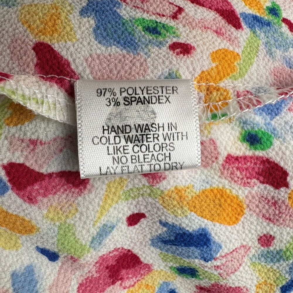 Gibson Top Ladies Sz S White Colorful Watercolor Print Scallop Neck sleeveless