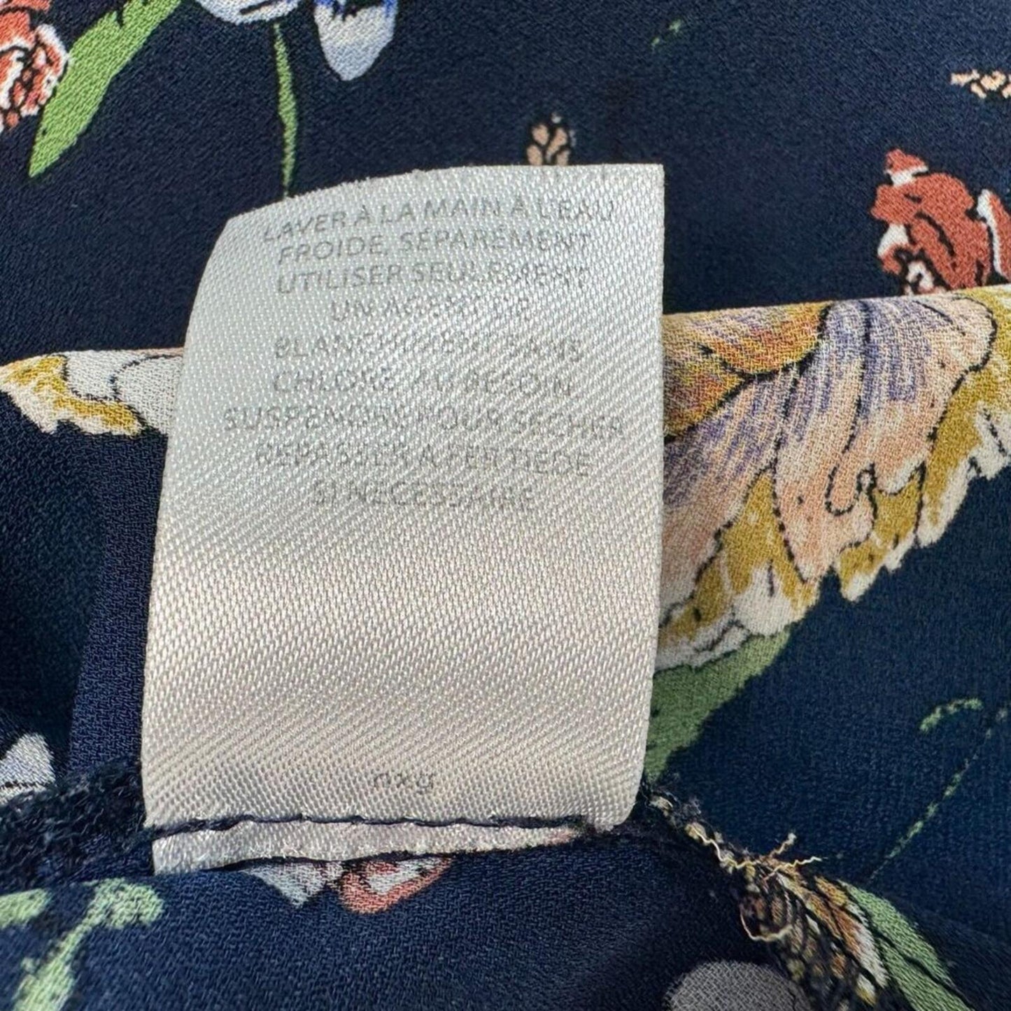 Halogen Blouse Sz XL Navy Blue Floral Print V-Neck Cap Sleeve Back Strap