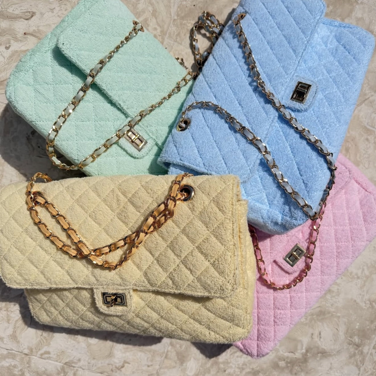 BEACH HAUS Medium Shoreline Quilted Terrycloth Flap Bag – Blush Pink