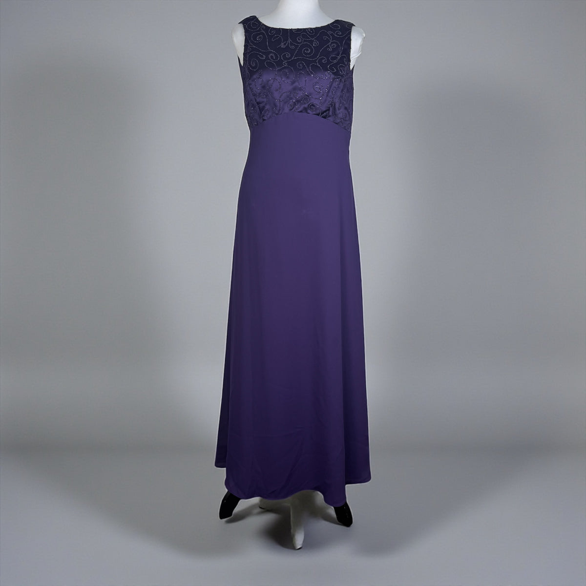Rhapsody purple formal gown front view