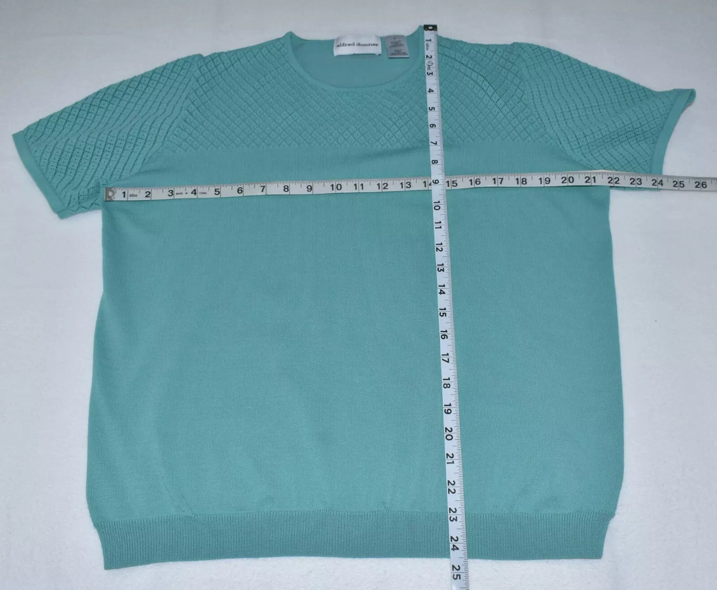 Alfred Dunner Top Sz L Solid Light Green Knit Crew Neck Short Sleeve