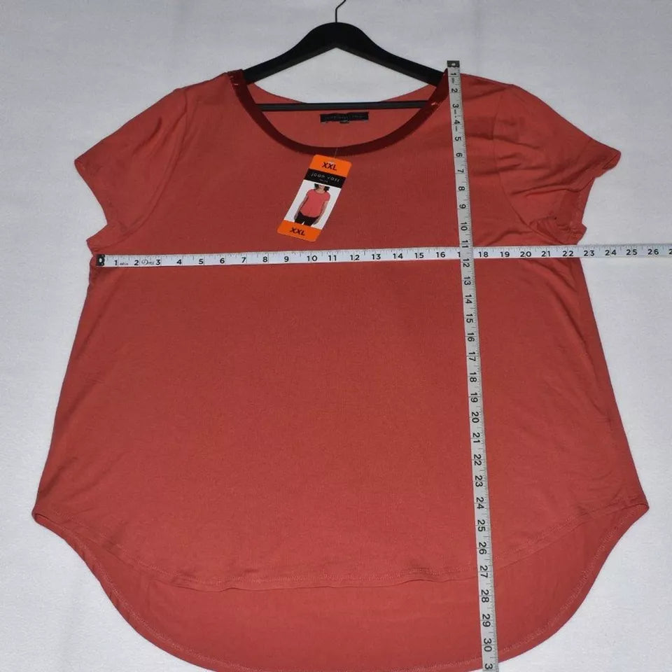 Joan Vass New York Top Women Sz XXL Terracota Short Sleeve Boat neckline