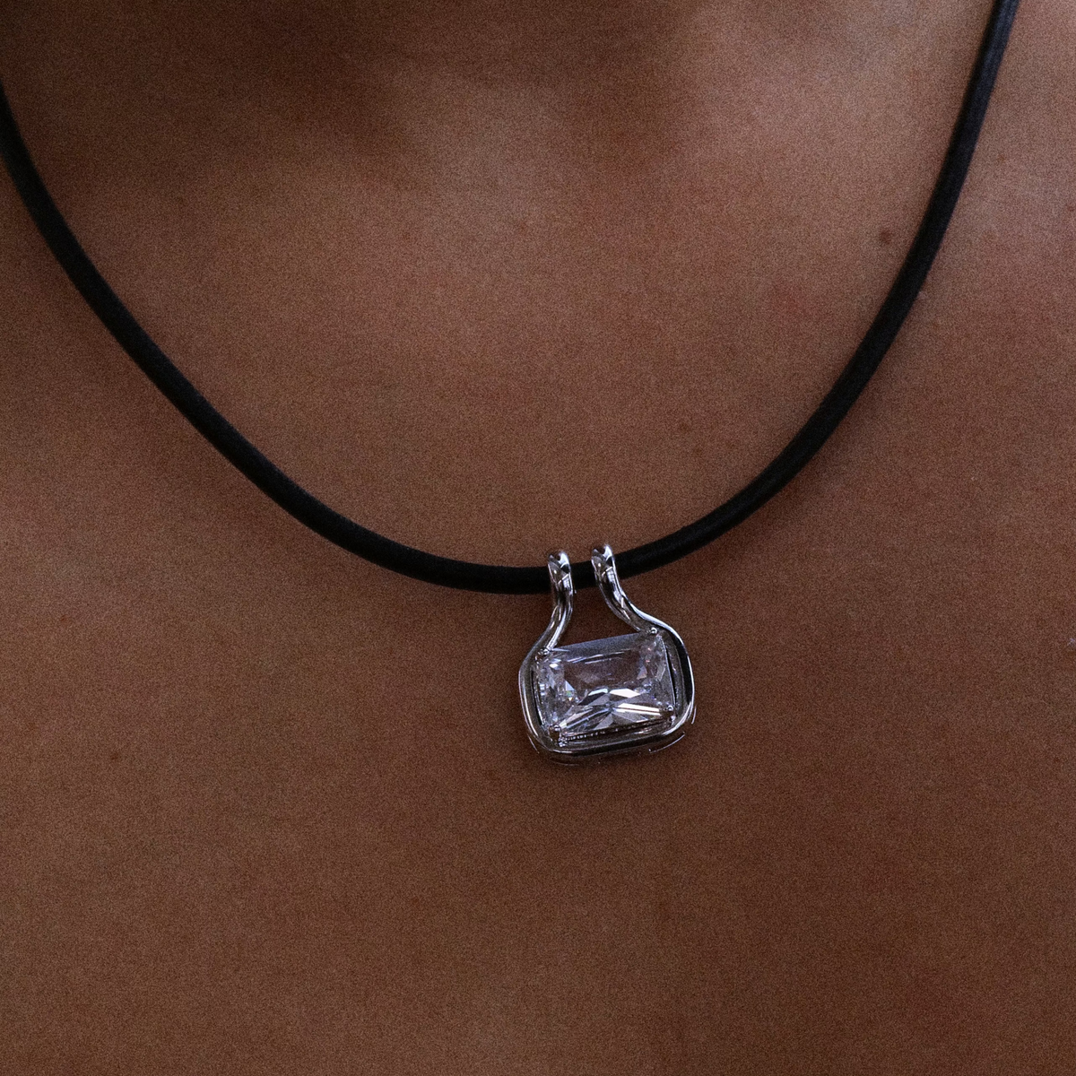 The M Jewelers Naia Cubic Zirconia Pendant Leather Cord Necklace