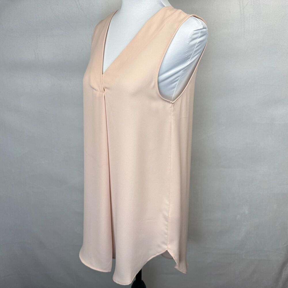 H&M Women Sz 6 Dusty Peach V Neck Front Pleated Sleeveless Tunic Top