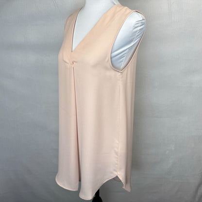 H&M Women Sz 6 Dusty Peach V Neck Front Pleated Sleeveless Tunic Top