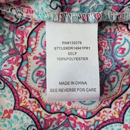 DR2 Ladies Sz S Multicolor Blouse Cap Sleeve VNeck Flowy Career Work