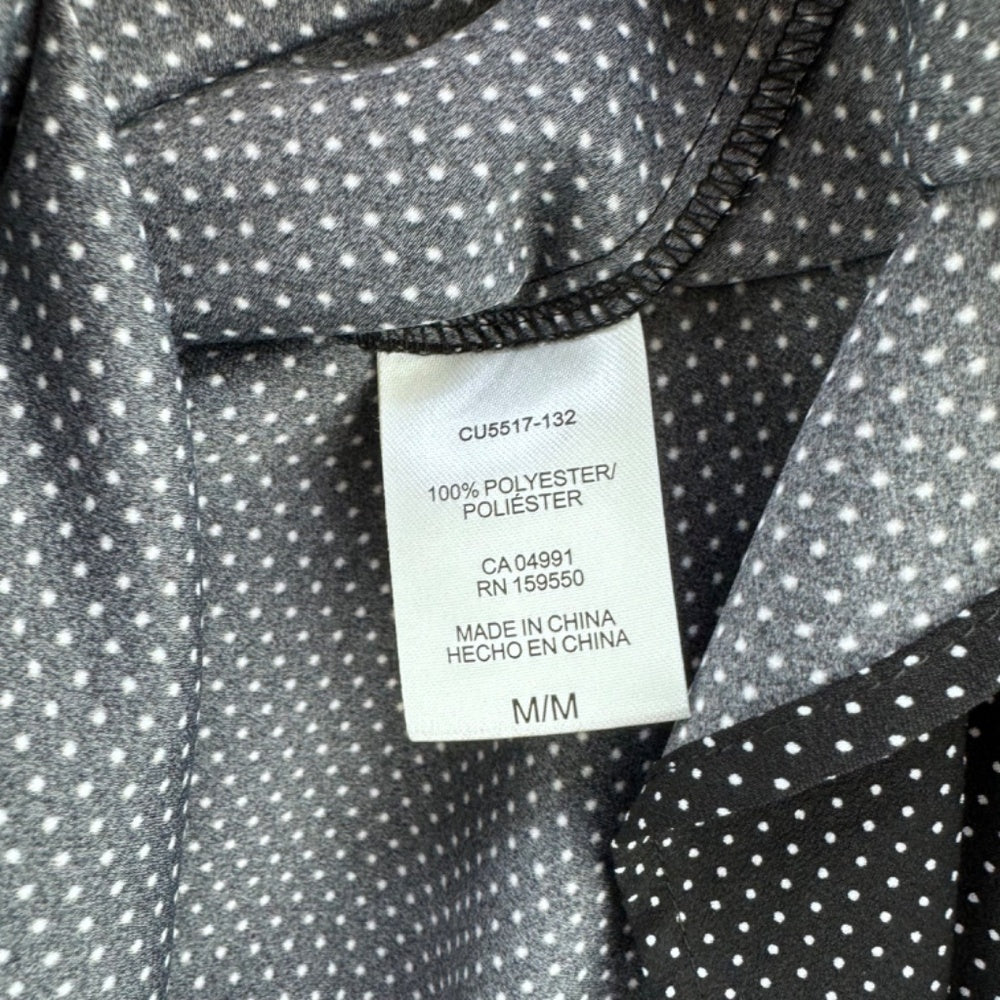 Hilary Radley Top Women Sz M V-Neck short sleeve black with white polka dots