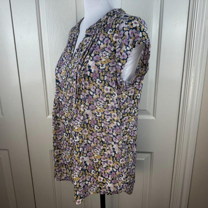 Fun2Fun Women Top Sz M Sheer Henley Sleeveless Chiffon Floral Print Multicolor