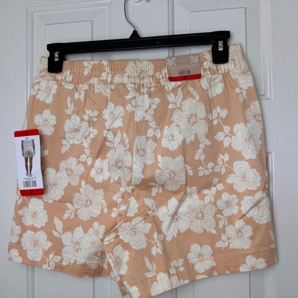 Jachs Girlfriend Women Sz M Shorts Zipper Tan Printed cream flowers Chino