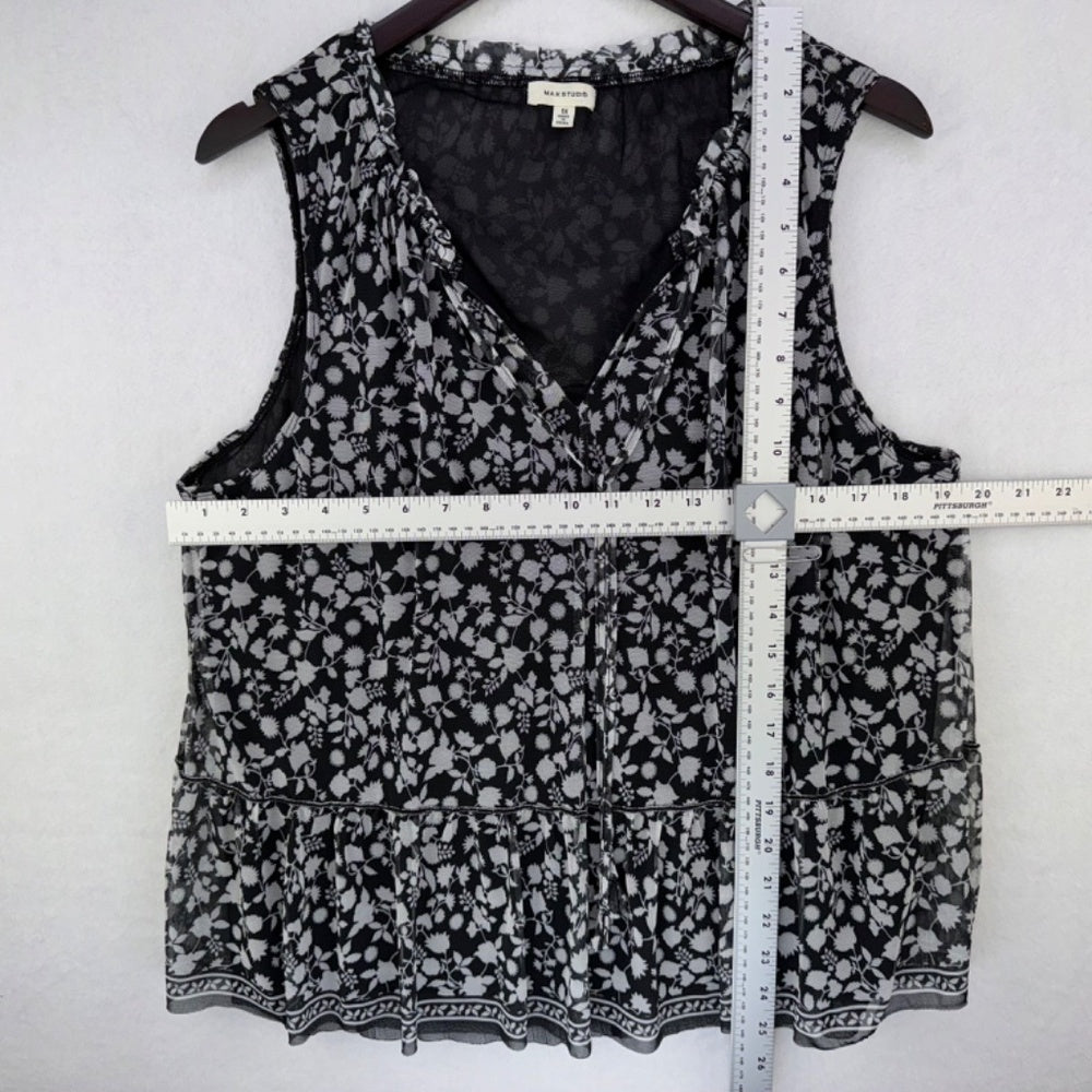 Max Studio Women’s Black White Floral Lace Sleeveless V-Neck Blouse