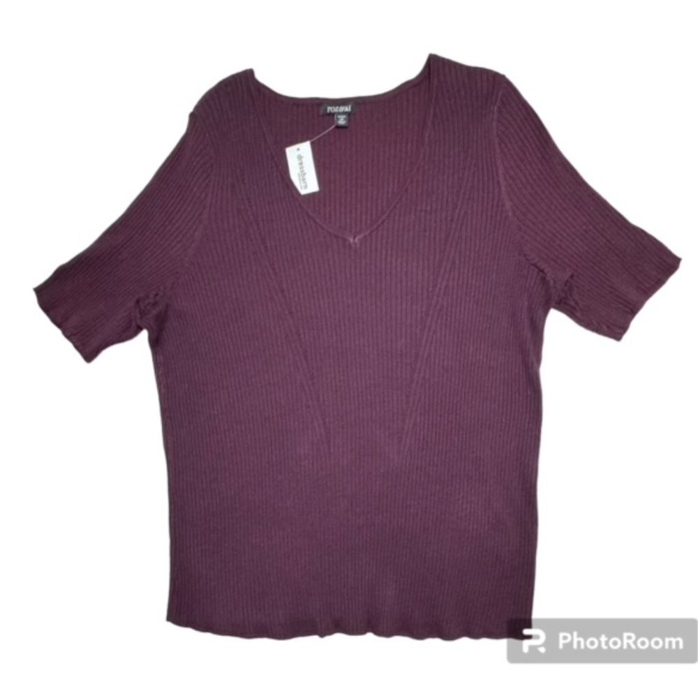 Roz Ali Dressbarn Plus Women's Size 2X Elbow Length Sleeve Knit Top NWT