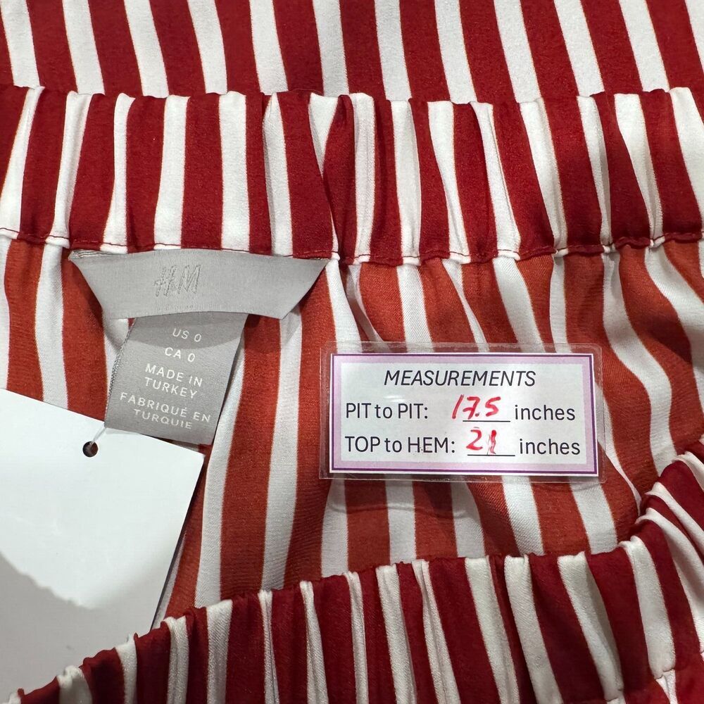 H&M Women’s Sz 0 Maroon White Striped Off Shoulder Short Sleeve Top