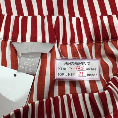 H&M Women’s Sz 0 Maroon White Striped Off Shoulder Short Sleeve Top