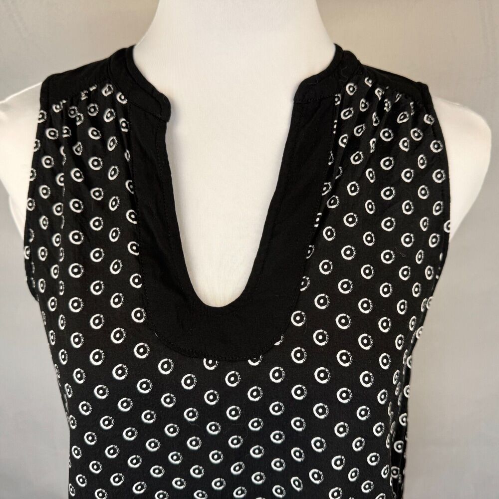 Anthropologie Maeve Women Tank Top Sz 8 Black White Circle Dots Viscose