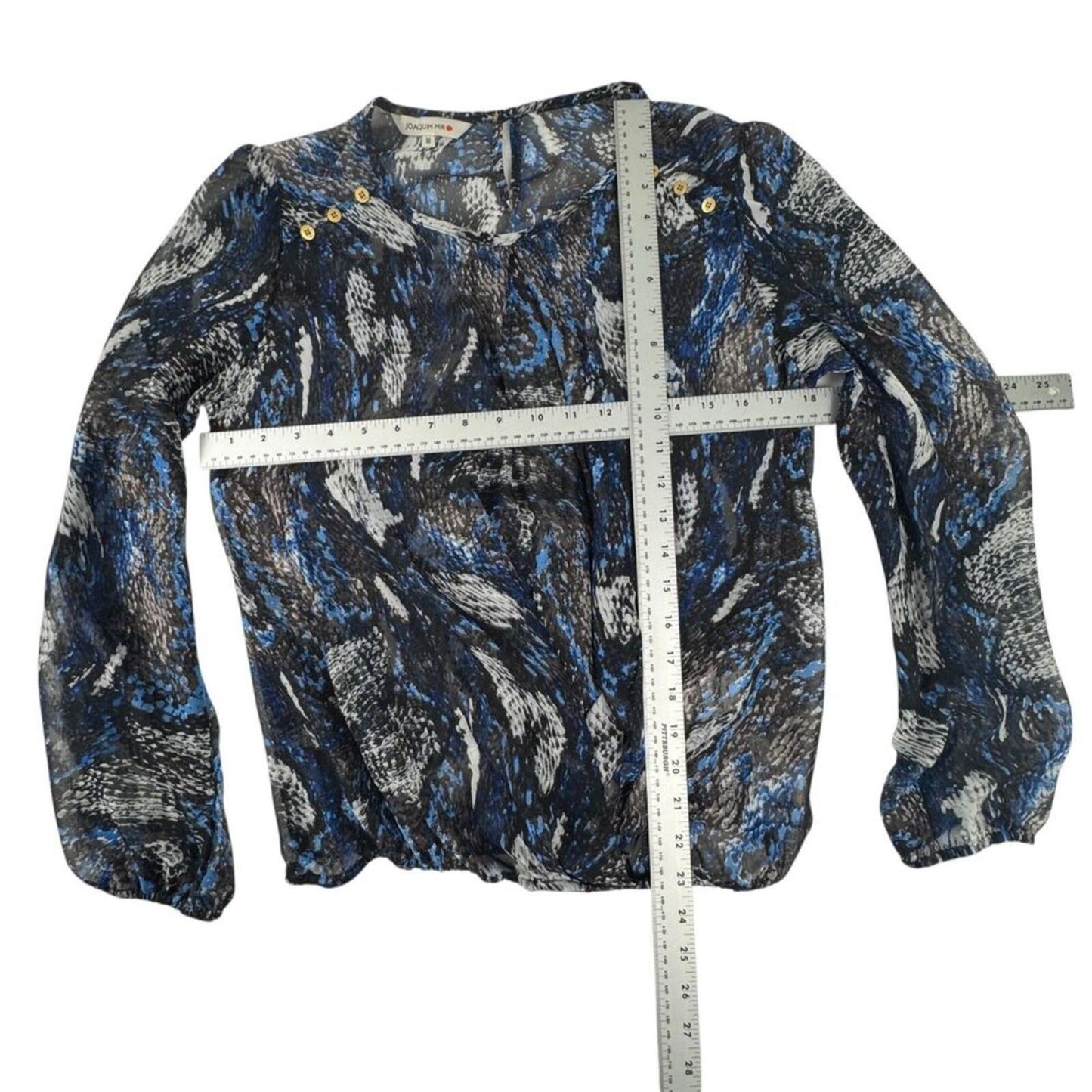 Joaquim Mir Women M Sheer Blouse Abstract Print Long Sleeve Round Neck Career