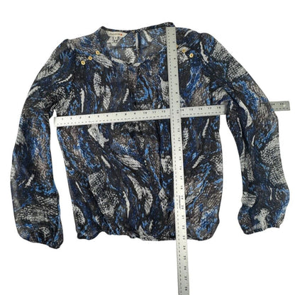Joaquim Mir Women M Sheer Blouse Abstract Print Long Sleeve Round Neck Career
