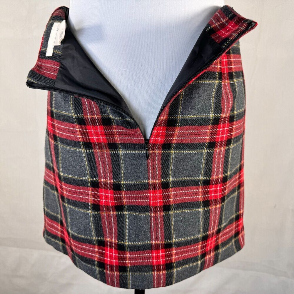 H&M Skirt Sz 4 Plaid Faux Wrap Red Gray Black Plaid Skirt A-Line