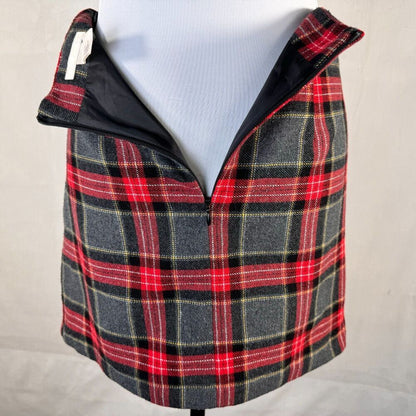 H&M Skirt Sz 4 Plaid Faux Wrap Red Gray Black Plaid Skirt A-Line