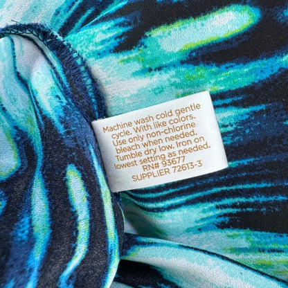 Decree Blouse Women Sz L 2 layers Blue Black Teal and White tie die halter