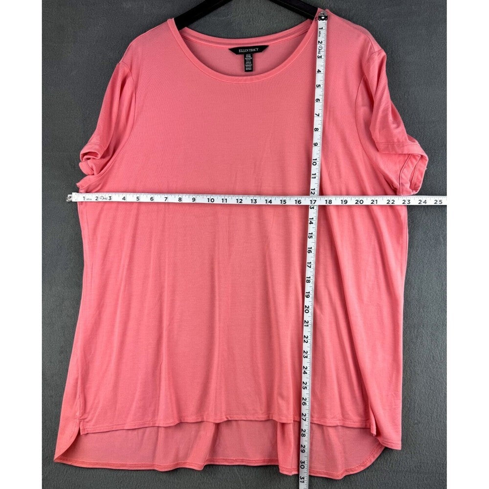 Ellen Tracy Top Sx XXL Coral Soft Knit Tunic Crew Neck Short Sleeves