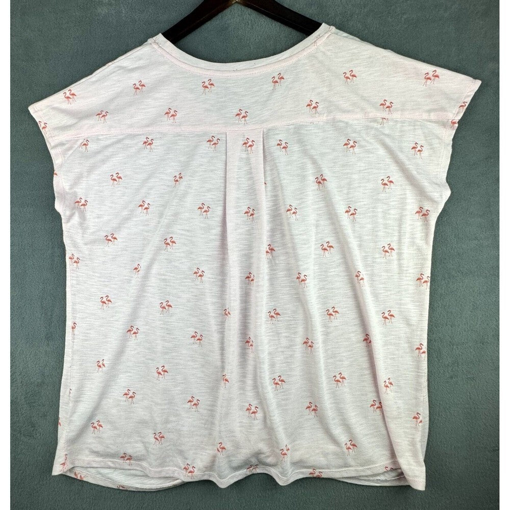 Izod Top Sz XXL Pink Short Sleeve Top With Twisted Hem And Flamingo Print