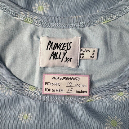 Princess Polly XX Blue Daisy Print Mesh Crop Top Women's Size 4