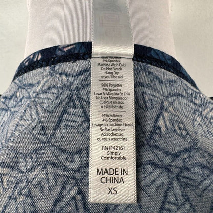 LuLaRoe Classic Top Sz XS Blue Pink Geometric Print Round Neck Short Sleeves