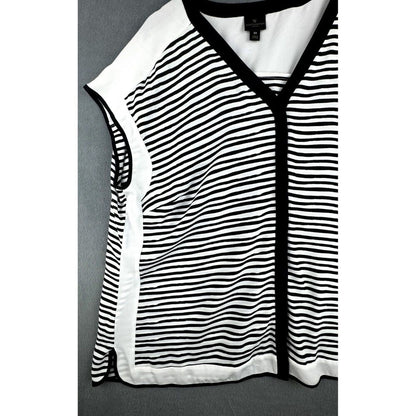 Worthington White with Black Stripes V-neck Sleeveless polyester blouse Size 2X