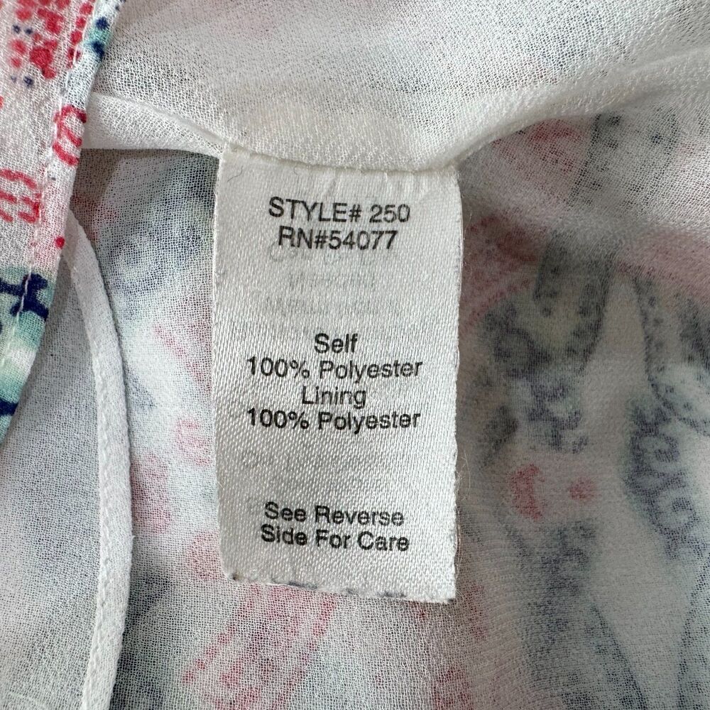 CAbi Top Sz S Scoop Neck Sleeveless Chiffon Layered Lined Mosaic Print