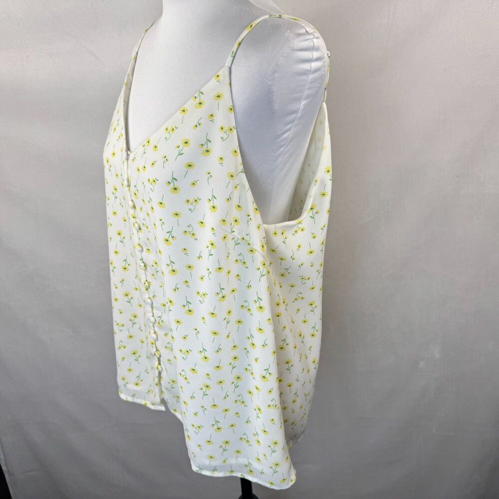Sophie Rue Sz L Cami Floral Tank Top Ivory Fabric Buttons Front Lined