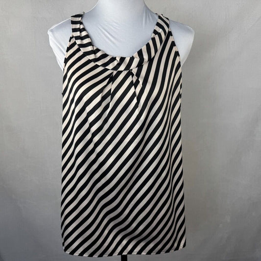 The Limited Women Top Size M Satin Striped Round Pleat Collar Sleeveless