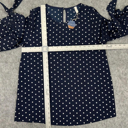 PinkBlush NWT Top Women Sz S Navy Polka Dot Crew Neck Long Slit Sleeve Bow Cuff