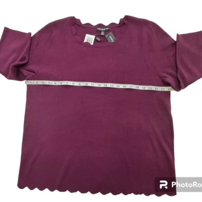 Cable & Gauge Women's Burgundy Scallop Neck Long Sleeve Sweater NWT