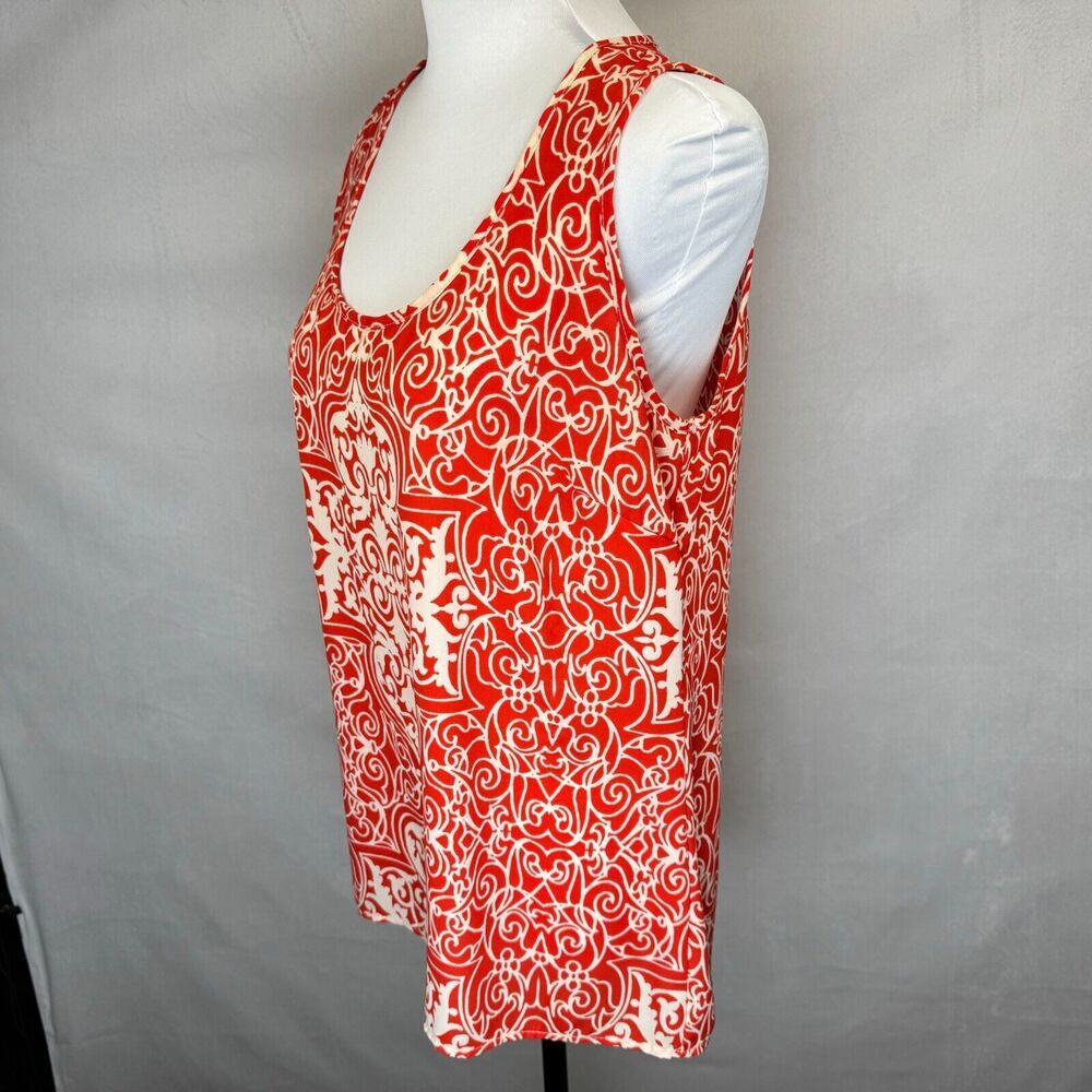 CS Focus Studio Women Blouse Sz S Red White Print Sleeveless