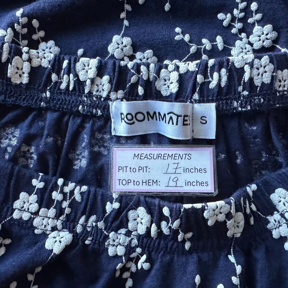 Roommates Sz S Navy Off The Shoulder Cropped Embroidered Short Sleeve Lace Trim